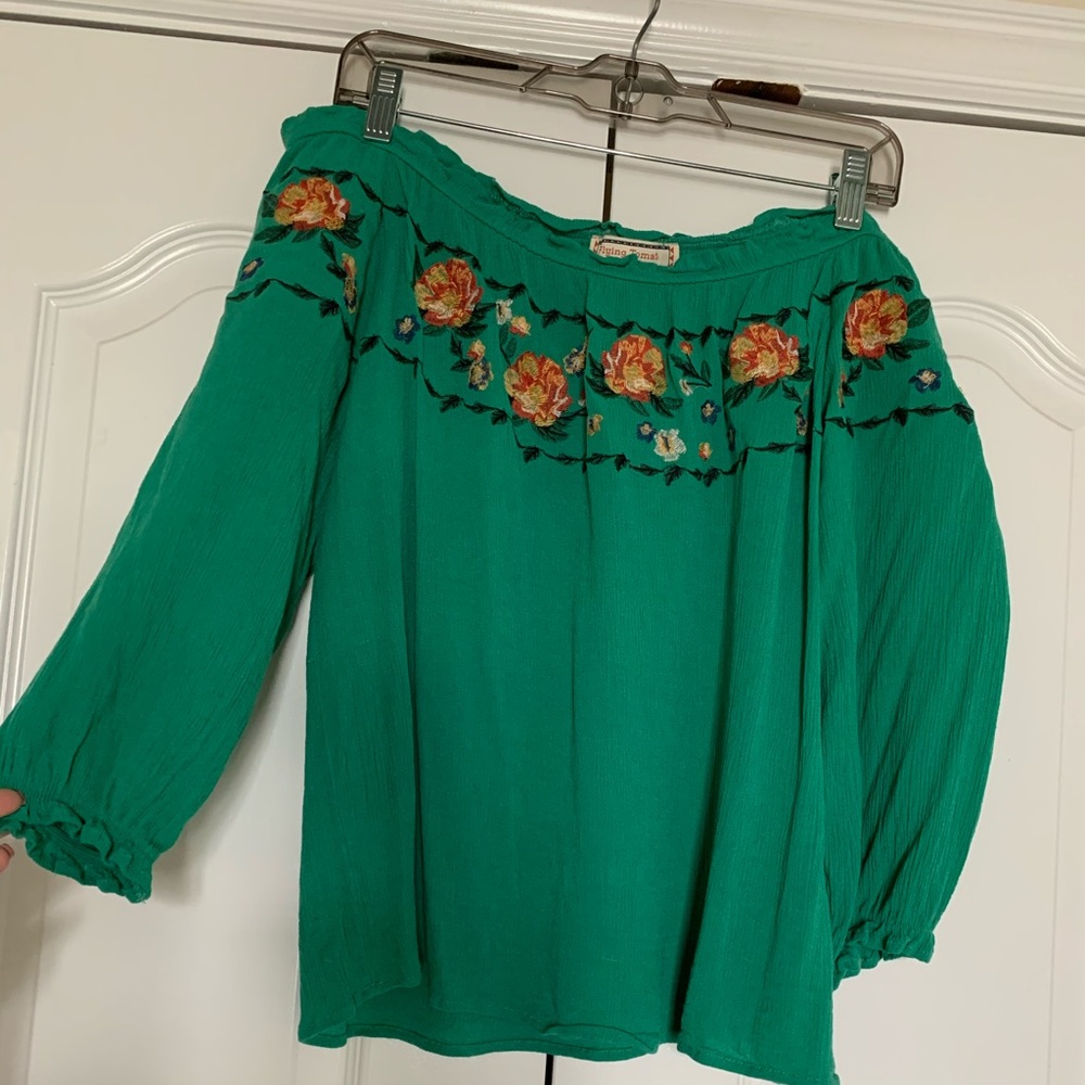 Off the shoulder green floral top
